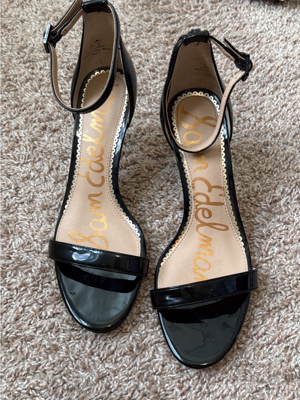 Sam Edelman Black Patent Open-Toe Ankle-Strap Heels
